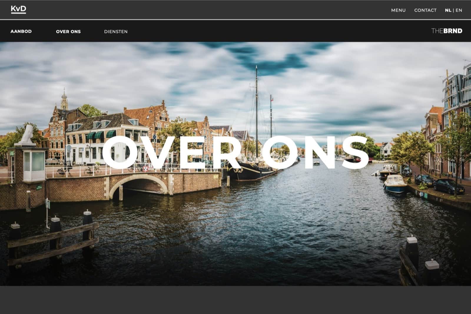 Pagina Over ons van de website van Kroon van Diest, met een gracht in Haarlem