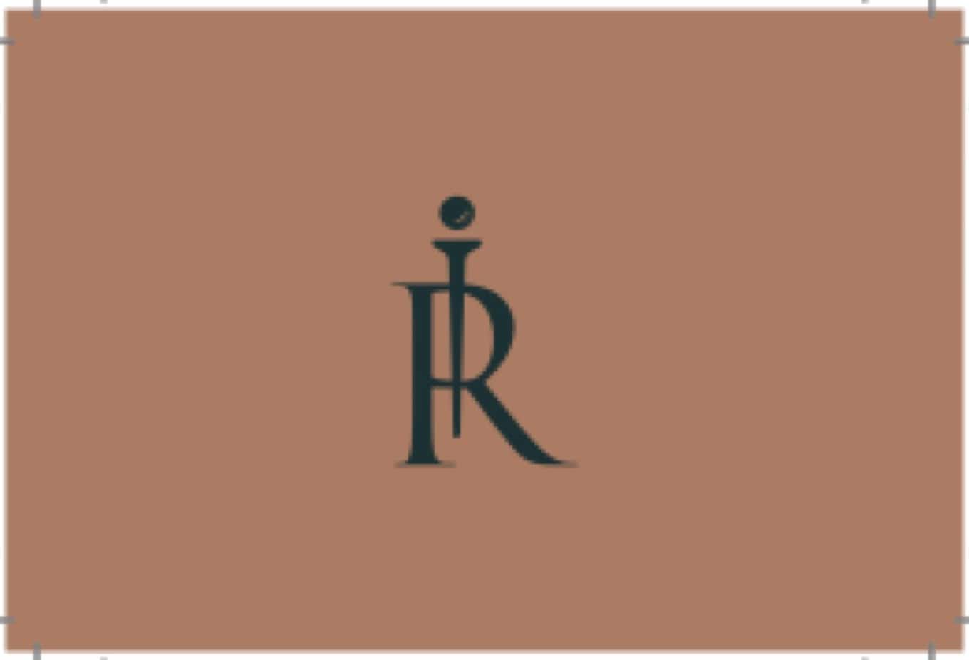 Visitekaartje van Golfen met Robert met het R-monogram op terracotta