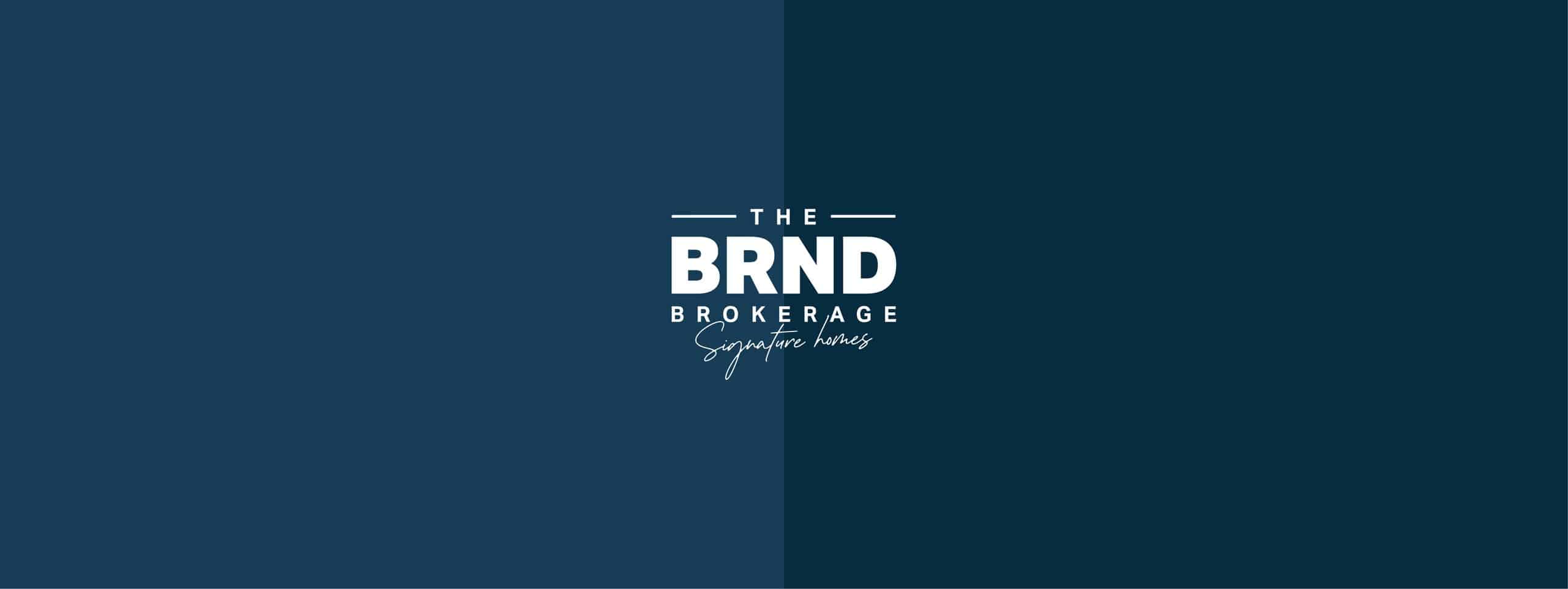 Het logo van The BRND Brokerage met de regel Signature homes, in diep blauw
